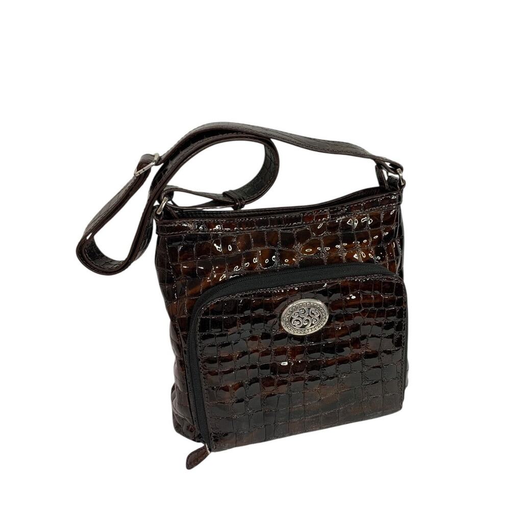 Brighton Cher Front Wallet Organizer‎ Patent Leather Brown Crossbody Bag